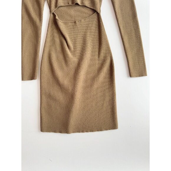 Aritzia WILFRED FREE Olive Cut-Out Rib Knit Long Sleeve Bodycon Dress, Size S - Picture 9 of 16